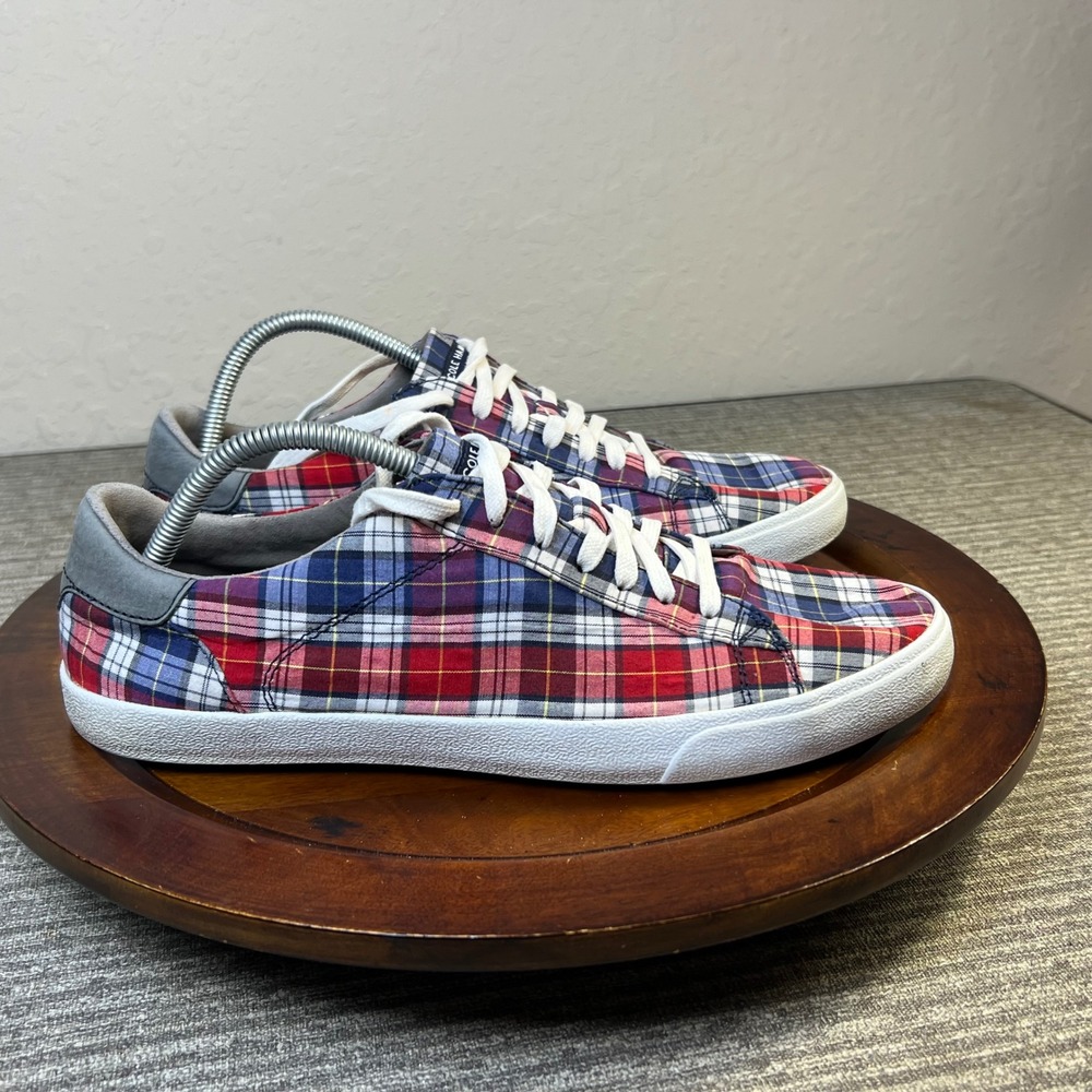 Cole Haan Trafton Club Court 9 Plaid Canvas Low Top Sneakers Red White B C25700
